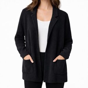 Barefoot Dreams CozyChic Lite Lounge Cardigan Notch Collar Black Sweater S